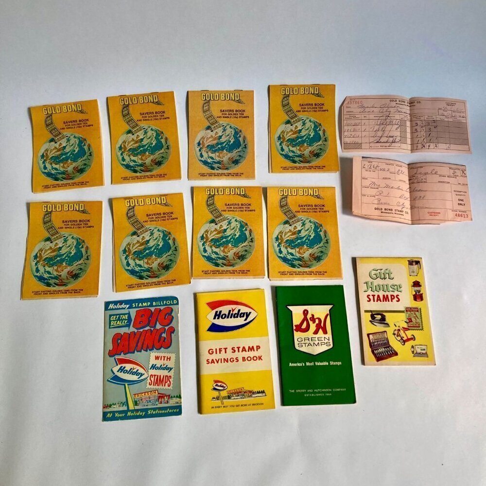 Lot Vintage Gold Bond Savers Books Holiday Gift Stamp S&N Green Stamps House